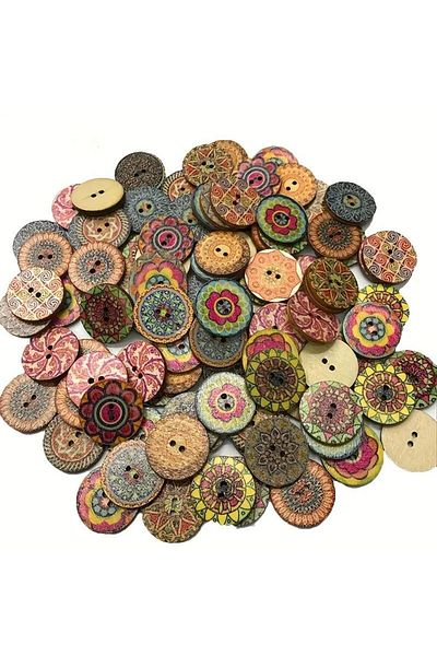 Choice 100pcs, 20mm Vintage Wooden Buttons Colorful Painted Craft Wood Decorative Buttons DIY Sewing For...