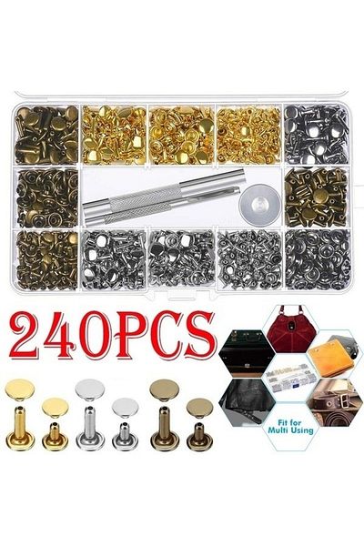 Choice 240Pcs Leather Rivets Double Cap Rivet Metal Studs with Punch Pliers 3 Pcs Setting Tool Kit for L...