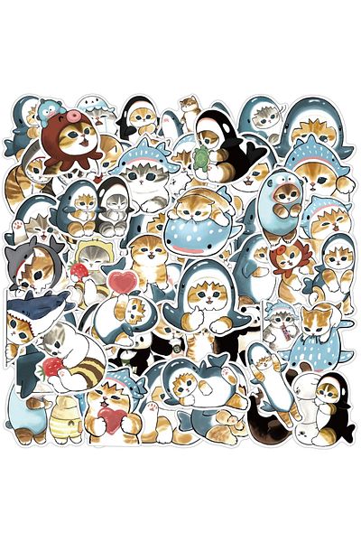 Miniso 10PCS 10/30/50PCS Cute Shark Hooded Fun Cat Stickers Decals Decoration Suitcase Scrapbooking Laptop