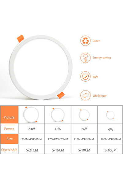 Choice 20w Round Cold White 6W 8W 15W 20W LED SMD Downlights Driverless 110V-220V Panel Light 50mm to 210m