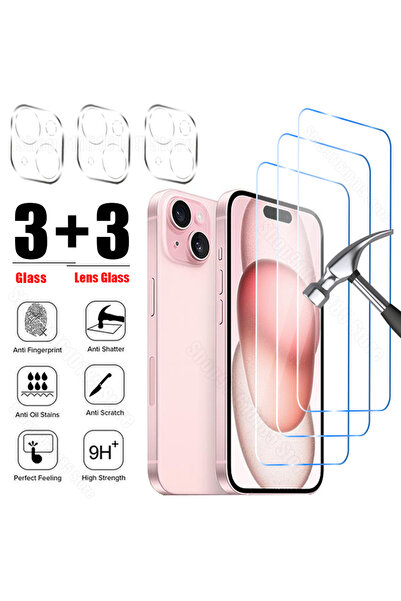 Choice3 3 زجاج 3 عدسة زجاجية لهاتف iPhone 15 6 في 1 زجاج مقسّى لهاتف iPhone 1...