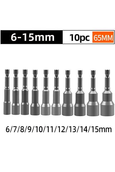 ASDTODW 6-15mm(10PCS)65mm 6-19mm1/4” Impact Socket Magnetic Nut Screwdrive Power Drill Bit Set Adapter Bolt