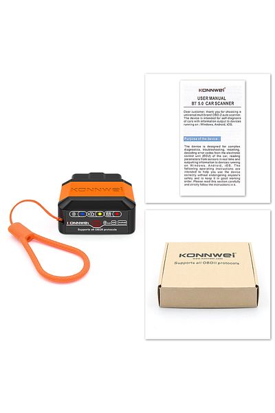 Choice ماسح ضوئي Obd2 بتقنية Bluetooth 5.0 Orange Konnwei Kw905 Elm327 V1.5 يعمل بنظام Android/ios Elm 327 Obd 2 للسيارات