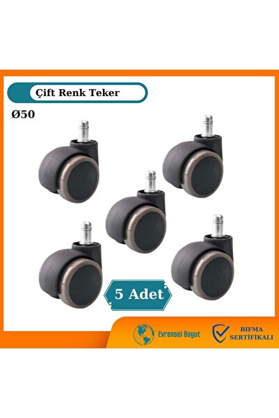 Ofisfix 50mm Gri Ofis Koltuğu Tekeri | Sessiz Sandalye Tekeri | Çift Renk Kol...