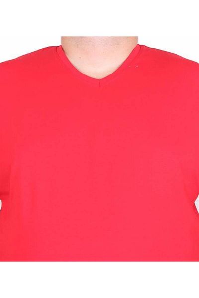 Starbattal Plus Size Lycra Men's V-Neck T-Shirt - Red 11170