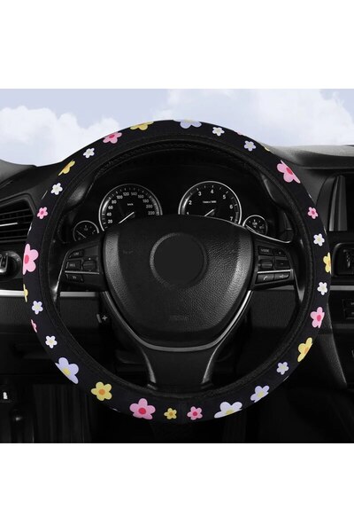 Choice غطاء عجلة قيادة السيارة المرن القابل للتمدد بأزهار ملونة بدون حلقة داخ...