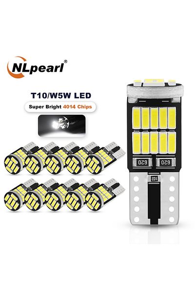 NLpearl 10 قطع بيضاء 2/10x W5w T10 لمبات LED Canbus 4014 SMD 6000K 168 194 Led 5w5 قبة داخلية للسيارة