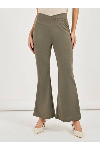 Styli Criss-Cross Waistband Detail High Rise Flared Pants