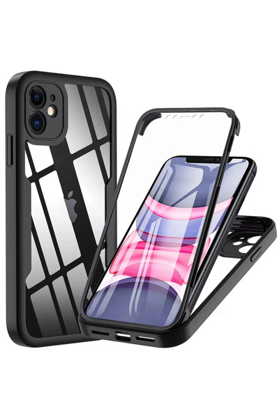 Choice جراب 360 درجة أسود لهاتف آيفون 11، لهاتف آيفون 15 14 13 12 11 برو ماكس 14 بلس Xs Max Xr شفاف