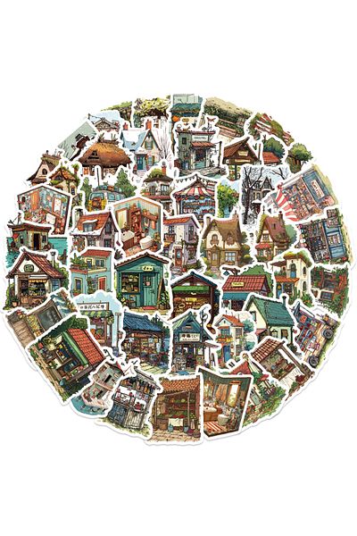 Choice 50pcs 50pcs Vintage Retro Small House Stickers For Scrapbook Phone Laptop Guitar Stationery Diy Wate