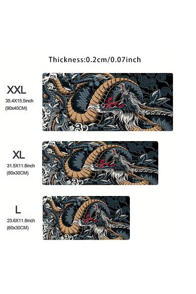 Choice لوحة ماوس سوداء 60 × 30 سم بتصميم تنين ياباني فني مخصص للمنزل ولوحة مفاتيح Xxl ولوحة ماوس عالية الدقة للمكتب