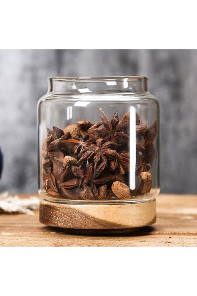 Choice 450ml 1 Pc Small Glass Storage Jars With Airtight Lids, Coffee Container With Wooden Lid, Glass Pant