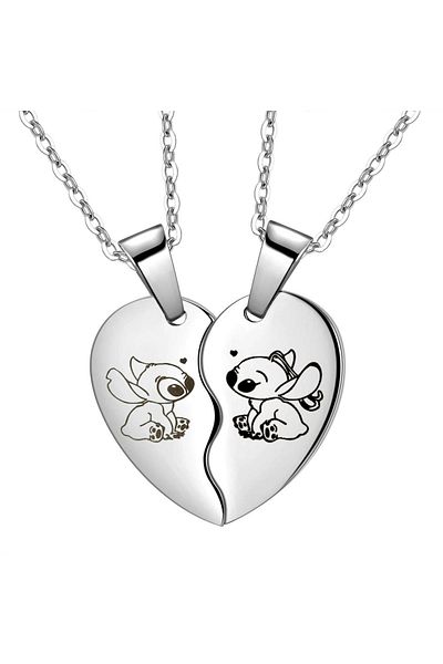 Hot Toys Necklace Disney Lilo & Stitch Necklace Stainless Steel Stitching Cute Figure Stitch Heart Pendant Ne