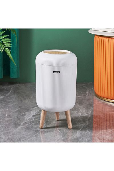Choice 10l White Round High Press Bin Plastic Household Kitchen Toilet Wood Grain Lid Storage Bucket