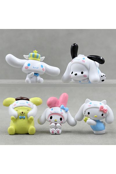 Choice 5pcs Sanrio Cinnamoroll Cross Dressing Melody Kuromi Hello Kitty Cartoon Cute Doll Anime Figure Diy