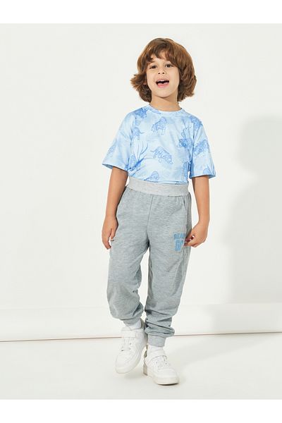 Styli Letter Print Slant Pocket Cotton Joggers