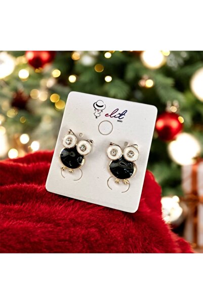 merraaksesuar Baykuş Küpe Mineli Siyah 2,5cm