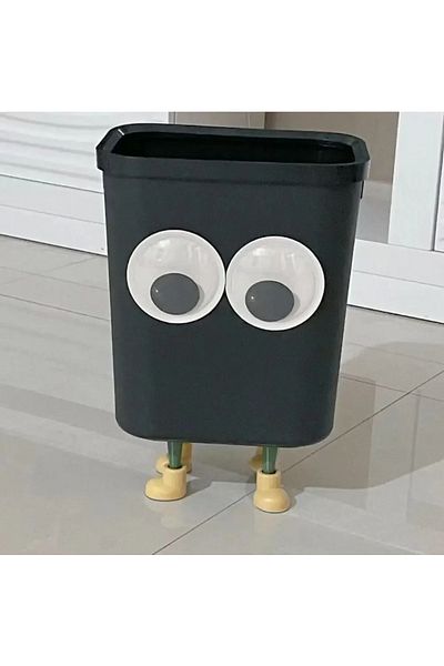 Choice 8l Black Funny Big Eyes Trash Can With Feet Garbage Bin Home Office Rubbish Bin Bathroom Garbage Con