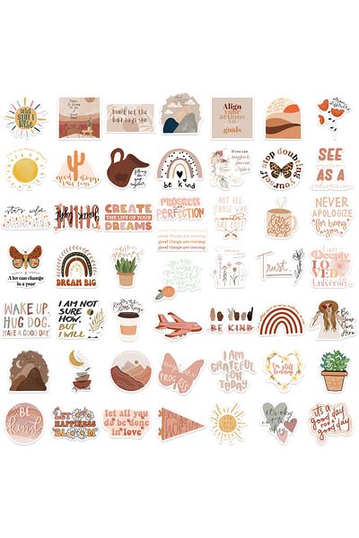 Choice 50pcs 50pcs Boho Style Motivational Phrases Sticker Inspirational Life Come On Diy Study Room Scrapb