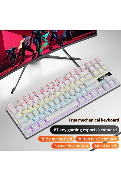 Choice لوحة مفاتيح ميكانيكية سلكية Skylion K87 باللون الأبيض والأحمر من Axis مع 20 نوعًا من الإضاءة الملونة للألعاب والمكتب