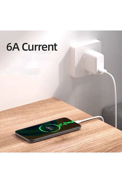 Choice كابل بيانات شحن سريع للغاية 6A أبيض بطول 2 متر مناسب لهاتف Huawei Xiaomi Honor Type C Flash Charging أو