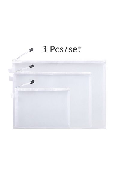 Choice 3 3pcs White 3pcs File Folders A4 A5 A6 Document Storage Bag Nylon Mesh Zipper Pouch Test Stationery