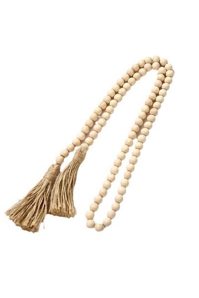 Choice 148cm Wood Color Diy Natural Wood Colored Hemp Rope Tassel Wood Bead Hanging Can Be Used For Prayer,