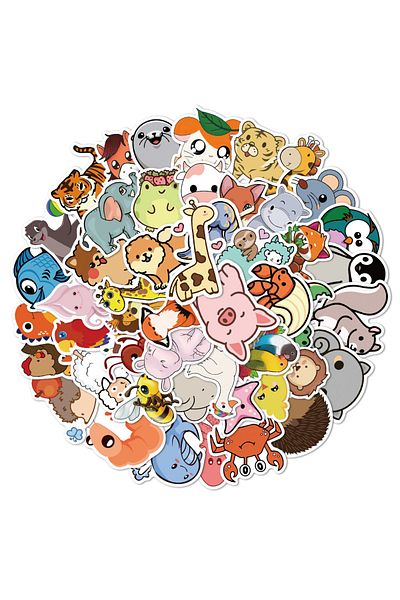 Choice C-50pcs 50pcs Cute Little Animal Sticker Pack Waterproof Laptop Skin Cute Phone Case Kawaii Packagin