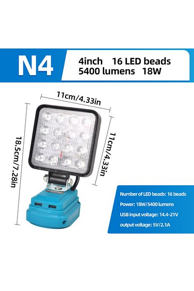 DIKELANG 4 Inches Led Work Light For Makita Portable Flood Light With Usb Port, Lighting Spotlight Suitable
