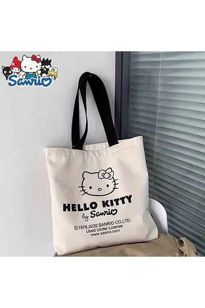 Choice White Sanrio Hello Kitty Handbag Canvas Shoulder Bag Girl Large Capacity Storage Bag Fashion Tote Sh