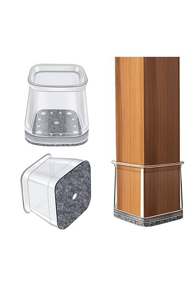 NOVESTO 24 Pcs S Transparent 24pcs Square Chair Leg Floor Protectors, Felt Furniture Pads For Hardwood Floor
