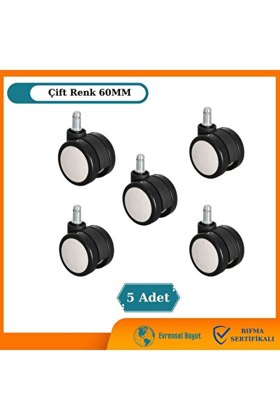 Ofisfix 60mm Beyaz Ofis Koltuğu Tekeri | Sessiz Sandalye Tekeri | Çift Renk K...
