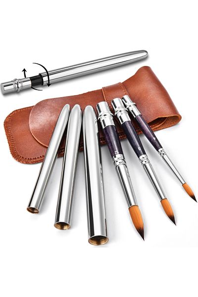 Choice Light Grey 3 Pcs Travel Watercolor Brushes Pocket Paint Brushes