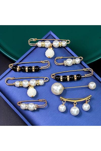 Choice 8pcs Zhenzhukou Ainameisi - Women's Metal Leak Proof Brooch Korean Fashion 8-piece Set Flip Clothing