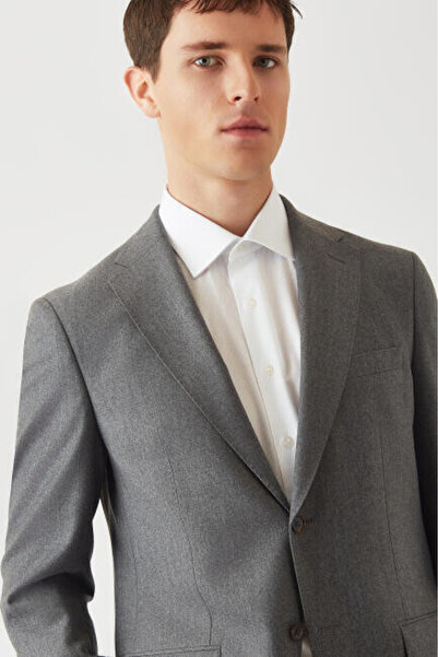 Bisse Erkek Mono Yaka 2 Düğmeli Çift Yırtmaçlı Takım Elbise Gri