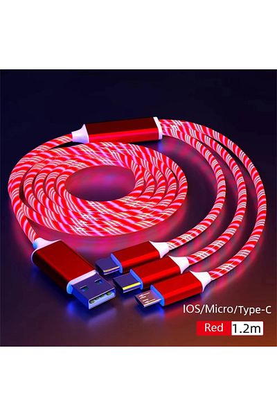 Choice 3in1-red 1.2m 3in1 Luminous Usb Type C Cable Fast Charging Cable Cord Glowing Led Cable For Iphone S