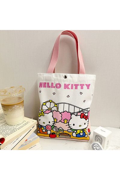 Choice 2 Hello Kitty Canvas Bag Cartoon Kate Cat Portable Shoulder Bag Japanese Light And Large Capacity S.