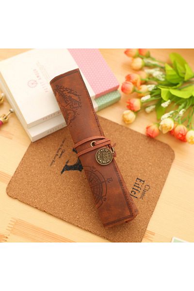 Choice Brown Treasure Map Leather Pu Retro Boy Girl Pencil Bag Cosmetic Bag Roll Pen Bag For Student Gifts