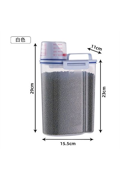 Choice White 2kg Dog Cat Food Pail Plastic Storage Tank With Measuring Cup Container Moisture-proof Sealed