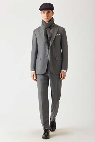 Bisse Erkek Mono Yaka 2 Düğmeli Çift Yırtmaçlı Takım Elbise Gri