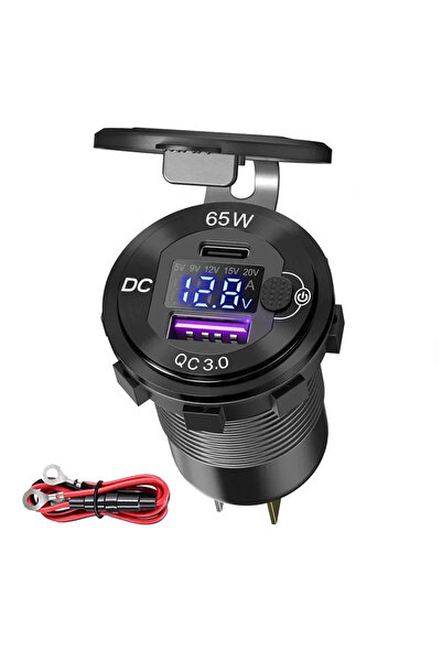 Choice شاشة زرقاء 12 فولت/24 فولت شاحن سيارة USB مقبس طاقة مع مفتاح PD وشاحن ...