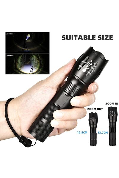 Choice Black High Power Led Camping Torch 5 Lighting Modes Aluminum Alloy Zoomable Light Waterp