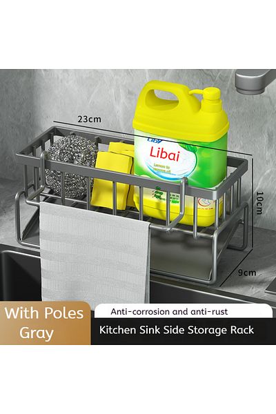 Choice Grey with Pole Kitchen Stainless Steel Sink Drain Rack Sponge Storage Faucet Holder Soap Drainer Tow