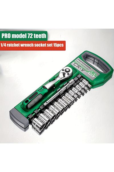 NIUXIANG 15pcs Drive Socket Set 1/4"-3/8"-1/2",cr-v Metric And Imperial Sockets With Quick-release Ratchet Wr
