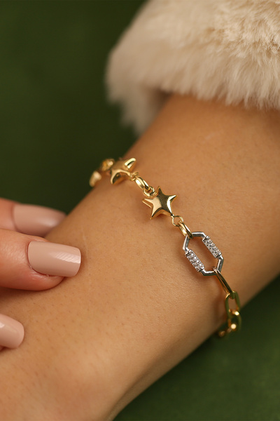 Çgk Çiğdem Gürel Kuyumculuk Yıldızlı Ataçlı Zincir Altın Bileklik