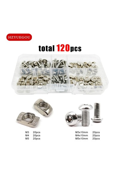 Choice 120 قطعة/صندوق على شكل T مطرقة كتلة انزلاق الجوز المسمار M3 M4 M5 مجمو...