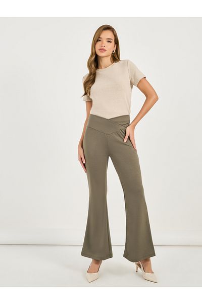 Styli Criss-Cross Waistband Detail High Rise Flared Pants