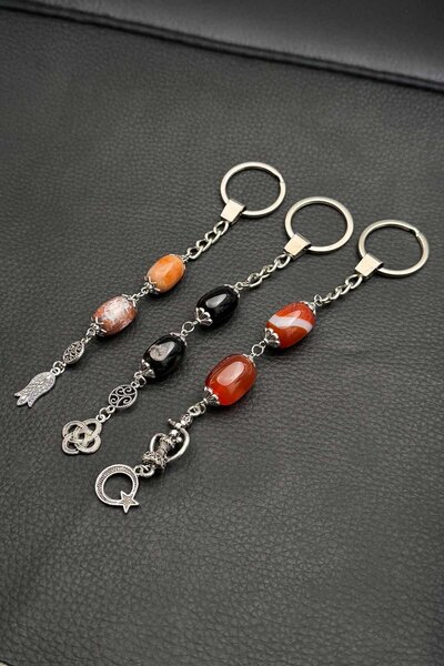 TESBİHKENTİ Σετ 3 μπρελόκ από πέτρα αχάτη