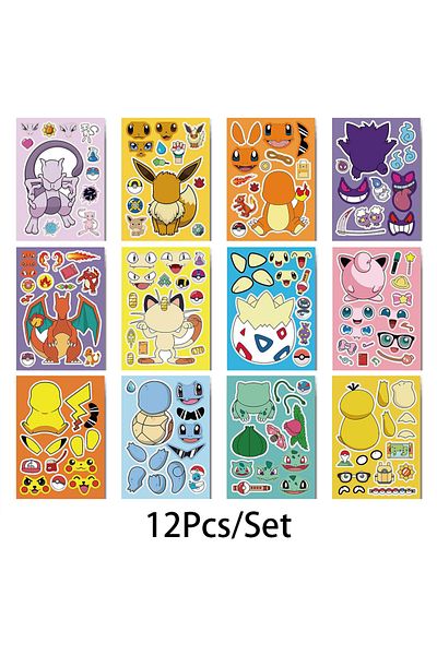 Choice 12pcs Pocket Monsters Puzzle Stickers Diy Kawaii Pikachu Cartoon Anime Luggage Notebook Skateboard D