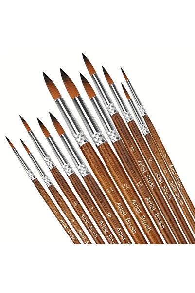 Choice BROWN 12pcs Professional Watercolor Paint Brushes Set Round Pointed Ti...
